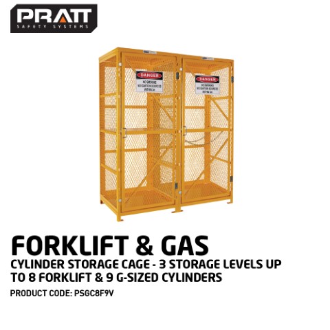 PRATT GAS CYLINDER CAGE D/DOOR 3 LEVS 8 FORK LIFT & 9 G SIZE CYLINDERS